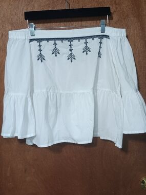 a.n.a White Blouse with Blue Embroidered Trim